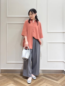 「SHOO・LA・RUE（シューラルー）の【S-LL/体型カバー】気になる部分を隠したい大人のバックギャザーチュニック（チュニック、オレンジ系）」を使った、バタコさんの夏コーディネート