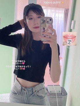 「GRL（グレイル）のアイテム（トップス、ブラック系）」を使った、ntm.さん（レディース・159cm）の夏コーディネート