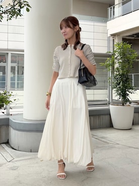 「NATURAL BEAUTY BASIC（ナチュラルビューティーベーシック）の前後２ＷＡＹカーディガン（Tシャツ/カットソー、ホワイト系）」を使った、miyu🌷さん（レディース・160cm）の夏コーディネート