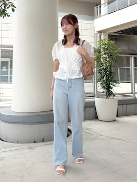 「NATURAL BEAUTY BASIC（ナチュラルビューティーベーシック）の【Oggi.jp掲載】【sweet掲載】◇ワイドストレートデニムパンツ（デニムパンツ、ブルー系）」を使った、miyu🌷さん（レディース・160cm）の夏コーディネート