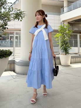 「NATURAL BEAUTY BASIC（ナチュラルビューティーベーシック）のティアードワンピース（ワンピース、ブルー系）」を使った、miyu🌷さん（レディース・160cm）の夏コーディネート