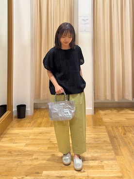 「URBAN RESEARCH DOORS（アーバンリサーチドアーズ）のシアーチェックレイヤードブラウス（シャツ/ブラウス、ブラック系）」を使った、Miaさん（レディース・153cm）の夏コーディネート