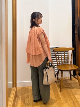 「かぐれ（カグレ）のワイドギャザーダブルブラウス（シャツ/ブラウス、ピンク系）」を使った、Miaさん（レディース・153cm）の夏コーディネート