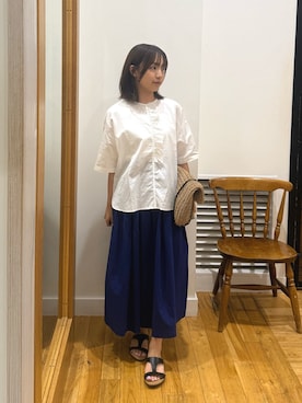 「かぐれ（カグレ）のコットンリネンフリルプルオーバー（シャツ/ブラウス、ホワイト系）」を使った、Miaさん（レディース・153cm）の夏コーディネート
