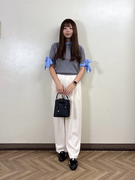 「PROPORTION BODY DRESSING（プロポーションボディドレッシング）の【中川紅葉さん着用＜ａ＞イージーバレルパンツ / 1216239600（その他パンツ、ホワイト系）」を使った、165cmpbdさん（レディース・165cm）の夏コーディネート