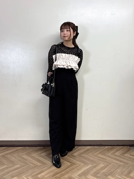 「PROPORTION BODY DRESSING(プロポーションボディドレッシング)のカットレーストップス / 1216260903(Tシャツ/カットソー、ブラック系)」を使った、165cmpbdさん(レディース・165cm)の秋コーディネート