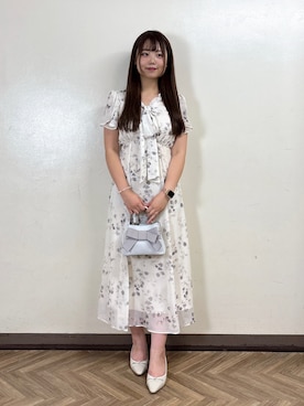 「PROPORTION BODY DRESSING（プロポーションボディドレッシング）のフラワープリントボウタイワンピース / 1216240800（ワンピース、ベージュ系）」を使った、165cmpbdさん（レディース・165cm）の夏コーディネート