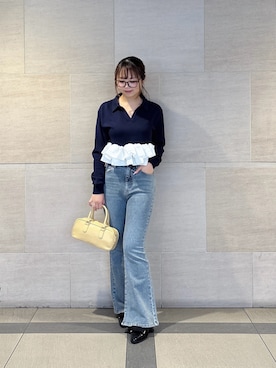 「PROPORTION BODY DRESSING(プロポーションボディドレッシング)の<a>ペプラム裏毛 / 1216260002(スウェット、ブルー系)」を使った、165cmpbdさん(レディース・165cm)の秋コーディネート
