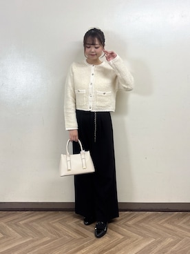 「PROPORTION BODY DRESSING(プロポーションボディドレッシング)の<加藤栞さん着用><a>ブークレニットジャケット / 1216274005(カーディガン/ボレロ、ホワイト系)」を使った、165cmpbdさん(レディース・165cm)の秋コーディネート