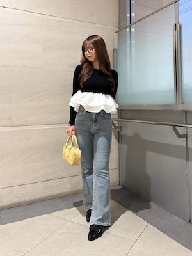 「PROPORTION BODY DRESSING(プロポーションボディドレッシング)の<a>フレアーデニム / 1216230801(デニムパンツ、ブルー系)」を使った、165cmpbdさん(レディース・165cm)の秋コーディネート