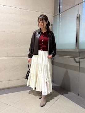 「PROPORTION BODY DRESSING(プロポーションボディドレッシング)の【加藤栞さん着用】<a>フェイクレザーブルゾン / 1216255902(ブルゾン、ブラウン系)」を使った、165cmpbdさん(レディース・165cm)の秋コーディネート