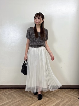 「PROPORTION BODY DRESSING（プロポーションボディドレッシング）のラメフェザーニット / 1216270806（ニット/セーター、グレー系）」を使った、165cmpbdさん（レディース・165cm）の夏コーディネート