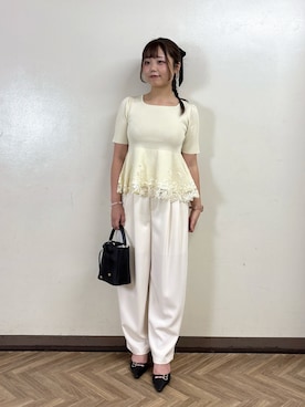 「PROPORTION BODY DRESSING（プロポーションボディドレッシング）のレーストリムペプラムニット / 1216270807（ニット/セーター、ホワイト系）」を使った、165cmpbdさん（レディース・165cm）の夏コーディネート