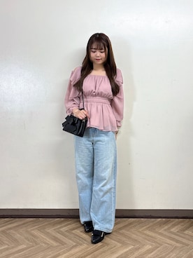 「PROPORTION BODY DRESSING(プロポーションボディドレッシング)のショルダーリボンブラウス / 1216210801(シャツ/ブラウス、ピンク系)」を使った、165cmpbdさん(レディース・165cm)の秋コーディネート