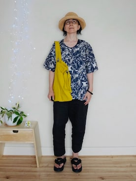 「アチコントの◾️試作品◾️ダボシャツ｜ユニセックス（シャツ/ブラウス、ブルー系）」を使った、アチコント achicontoさん（メンズ・162cm）の夏コーディネート