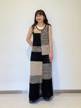 「KBF（ケイビーエフ）のパッチワークニットワンピース（ワンピース）」を使った、ゆみこさん（レディース・152cm）の夏コーディネート