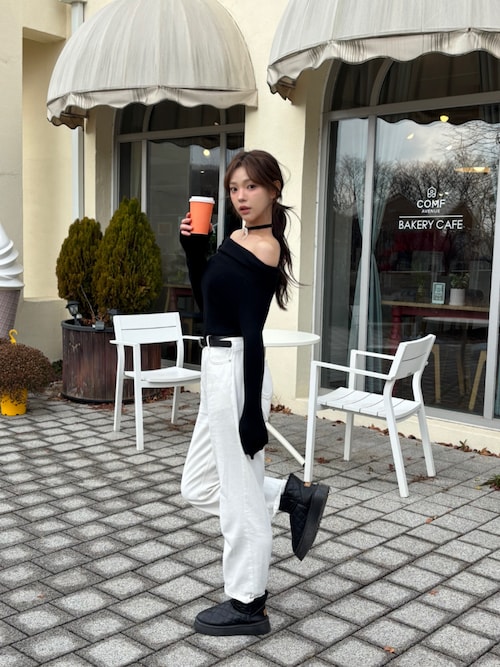 tシャツ シャーリング オフショルダー 長袖トップス レディース