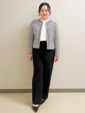 「アイテム（ノーカラージャケット、ブラック系）」を使った、なかさん（レディース・155cm）の冬コーディネート