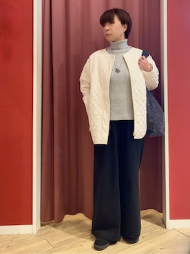 「SHOO・LA・RUE（シューラルー）の【洗濯機可/S-LL/撥水】ゴールドパーツで上品に 大人が着たい ノーカラーキルトジャケット（ノーカラージャケット、ホワイト系）」を使った、WAさん（レディース・158cm）の冬コーディネート