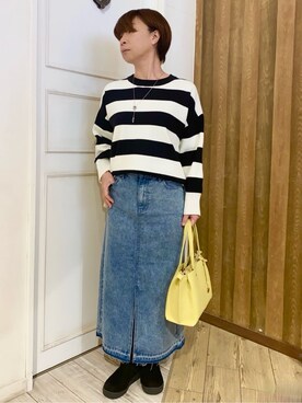 「SHOO・LA・RUE（シューラルー）の【S-LL/洗える】スウェットライク オーバーサイズニット（ニット/セーター、ホワイト系）」を使った、WAさん（レディース・158cm）の冬コーディネート