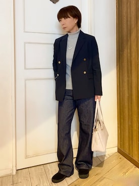 「SHOO・LA・RUE（シューラルー）の【セットアップ可/S-LL/洗濯機可】マニッシュに決まる ダブルブレストジャケット（テーラードジャケット、ブルー系）」を使った、WAさん（レディース・158cm）の冬コーディネート