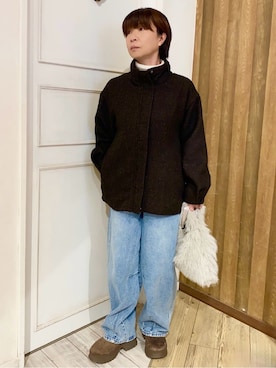 「SHOO・LA・RUE（シューラルー）の【S-LL】美シルエットの タンドツイードブルゾン（ブルゾン、ブラウン系）」を使った、WAさん（レディース・158cm）の秋コーディネート