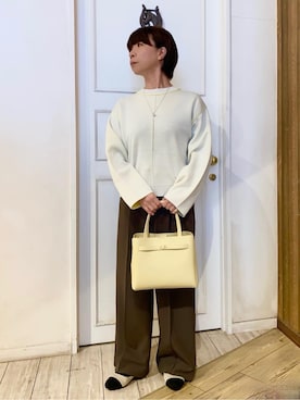 「SHOO・LA・RUE（シューラルー）の【高レビュー/S-LL/着丈選べる/洗濯後しわになりにくい】スマートに見えるイージーワイドパンツ（その他パンツ、ブラウン系）」を使った、WAさん（レディース・158cm）の冬コーディネート