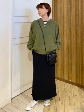 「SHOO・LA・RUE（シューラルー）の【洗える/S-LL】麻調リブブルゾン（ブルゾン、グリーン系）」を使った、WAさん（レディース・158cm）の春コーディネート