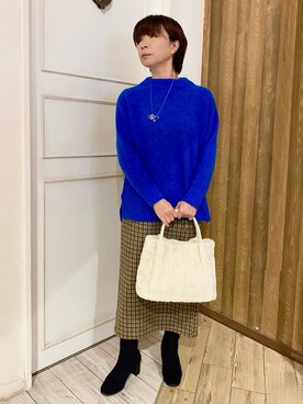 「SHOO・LA・RUE（シューラルー）の【S-LL/洗濯機可】ふわふわが魅力 ハイネックニットプルオーバー（ニット/セーター、ブルー系）」を使った、WAさん（レディース・158cm）の冬コーディネート