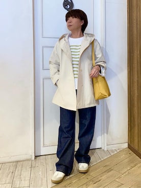 「SHOO・LA・RUE（シューラルー）の【防花粉/洗濯機可/S-LL】ゆったり着られる 大人のテントフーディージャケット（その他アウター、ベージュ系）」を使った、WAさん（レディース・158cm）の冬コーディネート