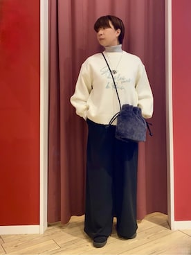 「SHOO・LA・RUE（シューラルー）の【洗濯機可/S-LL】裾スカラップが差がつく コード刺繍ロゴニット（ニット/セーター、ベージュ系）」を使った、WAさん（レディース・158cm）の冬コーディネート