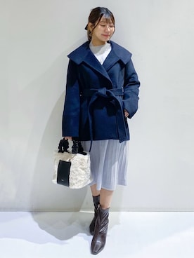 「アイテム（チェスターコート、ブルー系）」を使った、ちぃさん（レディース・147cm）の冬コーディネート