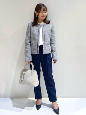 「アイテム（ノーカラージャケット、ブラック系）」を使った、ちぃさん（レディース・147cm）の冬コーディネート