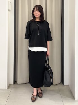 「grove（グローブ）の【撥水・A4】タック多収納トート（トートバッグ、ブラック系）」を使った、Naoさん（レディース・156cm）の夏コーディネート