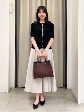 「grove（グローブ）のレイヤード風ハーフスリーブカーディガン（カーディガン/ボレロ、ブラック系）」を使った、Naoさん（レディース・156cm）の夏コーディネート