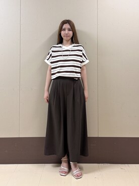 「UNTITLED（アンタイトル）の【きれいに体型カバー/前後2WAY】ドライタッチコットンプルオーバー（ニット/セーター、ベージュ系）」を使った、rimaさん（レディース・158cm）の夏コーディネート