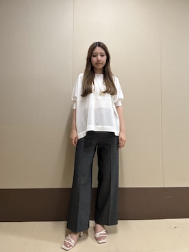 「UNTITLED（アンタイトル）の【アンサンブル可/洗える】シアーレーヨンニット（ニット/セーター、ホワイト系）」を使った、rimaさん（レディース・158cm）の夏コーディネート