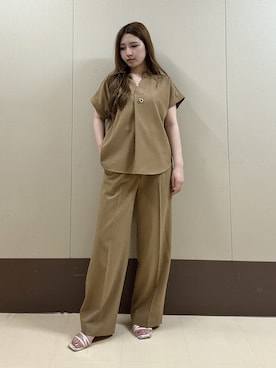 「UNTITLED（アンタイトル）の【セットアップ可/通気性/UVカット】エアリークールブラウス（シャツ/ブラウス、イエロー系）」を使った、rimaさん（レディース・158cm）の夏コーディネート