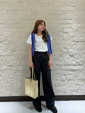 「UNTITLED（アンタイトル）の【洗える/スポーティー】ストレートカーゴパンツ（その他パンツ、グレー系）」を使った、rimaさん（レディース・158cm）の夏コーディネート