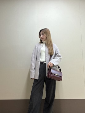 「UNTITLED（アンタイトル）の【洗える/アンサンブル可能/ウール100%】リブタートルネックウールニット（ニット/セーター、ホワイト系）」を使った、rimaさん（レディース・158cm）の秋コーディネート