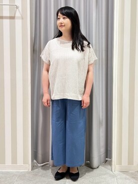 「DRESKIP（ドレスキップ）の【S-LL/2点セット】程よいラメが上品 透かしニット＋タンクトップ（ニット/セーター、ホワイト系）」を使った、vanseさん（レディース・155cm）の春コーディネート