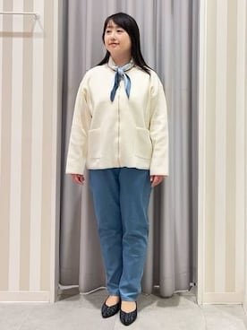 「DRESKIP（ドレスキップ）の【S-LL】ジャガードZIPニットカーディガン（カーディガン/ボレロ、ホワイト系）」を使った、vanseさん（レディース・155cm）の冬コーディネート
