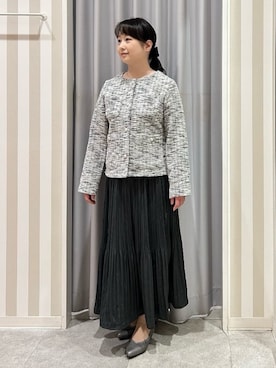 「DRESKIP（ドレスキップ）のカットツイードジャケット（ノーカラージャケット、ホワイト系）」を使った、vanseさん（レディース・155cm）の冬コーディネート