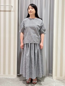 「DRESKIP（ドレスキップ）の【S-LL/セットアップ可/5分袖】涼しくこなれる お袖タックブラウス（シャツ/ブラウス、ブラック系）」を使った、vanseさん（レディース・155cm）の春コーディネート