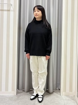 「SHOO・LA・RUE（シューラルー）の【洗濯機可/S-LL】厚すぎない　ゆったりシンプルもちもちニット（ニット/セーター、ブラック系）」を使った、vanseさん（レディース・155cm）の冬コーディネート
