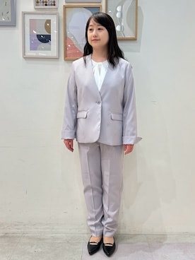 「DRESKIP（ドレスキップ）の【S-LL/セットアップ可/通勤/セレモニー】ノーカラージャケット（ノーカラージャケット、グレー系）」を使った、vanseさん（レディース・155cm）の冬コーディネート