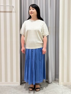 「DRESKIP（ドレスキップ）の【二の腕カバー】さりげないラメが上品見え リブドルマンニット（ニット/セーター、ゴールド系）」を使った、vanseさん（レディース・155cm）の春コーディネート
