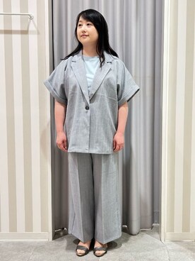 「DRESKIP（ドレスキップ）の【セットアップ可】麻調半袖ジャケット（テーラードジャケット、グレー系）」を使った、vanseさん（レディース・155cm）の春コーディネート