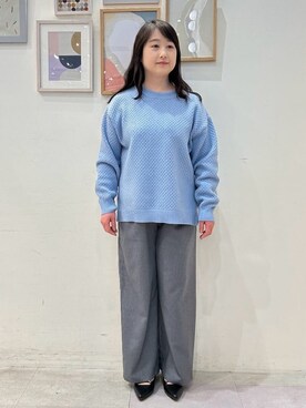 「DRESKIP（ドレスキップ）の【高レビュー/洗える/S-LL】ポコポコの表面感が魅力 ラーベン柄ニット（ニット/セーター、ブルー系）」を使った、vanseさん（レディース・155cm）の冬コーディネート