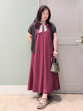 「grove（グローブ）の【2WAY・洗える】透かし編みニットベスト（ベスト、グレー系）」を使った、チグ♪さん（レディース・151cm）の夏コーディネート